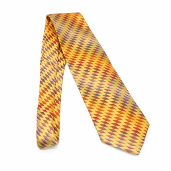 Jacobs Roberts LTD Yellow Red Blue Geometric Woven Silk Tie Wide‎ - Picture 6 of 6